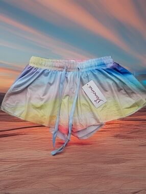 Girls Pastel Rainbow Ombre Lounge Shorts with Drawstring